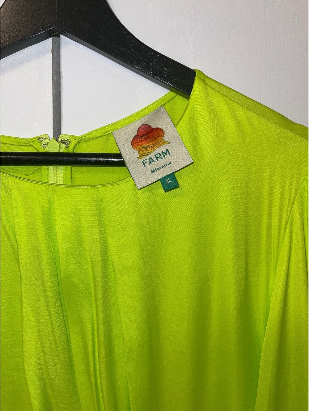 FARM Rio Neon Green Cutout Ruched Midi Dress Long Sleeve XL - Picture 4 of 7